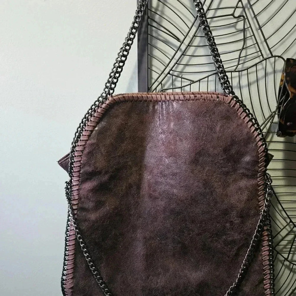 Designer Inpired Brown Suede Like with Black Gun Metal Chains Shouler Bag - Picture 2 of 16